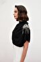 One Shoulder Accessory Casual Blouse - Black - 7
