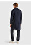 Men's Navy Blue Pocket Detailed Three Button Swallow Collar Coat - 2
