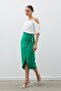 Satin Crepe Skirt with Button Accessories - Green - 2