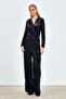 Wide Leg Sequined Trousers - Black - 2