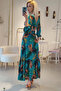 Exotic Palm Pattern Buckle Chest Design Window Slit Long Poolside Cocktail Maxi Dress - 7