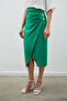 Satin Crepe Skirt with Button Accessories - Green - 5