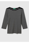Women's Black 100% Cotton Striped Logo Boat Neck Three Quarter Sleeve T-Shirt - 2