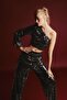 Wide Leg Sequined Trousers - Silver - 3