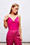 Blouse with Chain Strap and Chandelier Collar - Fuchsia - 3