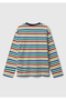 Boy's White Mix Striped Ribbed Long Sleeve T-Shirt with Logo Detail - 2