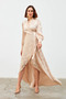 Double Breasted Patterned Long Dress - Beige - 4