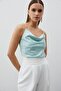 Satin Blouse with Chain Strap - Mint - 5