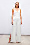 Slit Detailed Satin Trousers - Ecru - 5