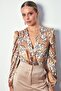 Patterned Bodysuit Blouse - Camel - 2