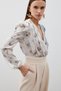 Double Patterned Double-Breasted Bodysuit Blouse - Gray - 5