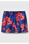 Boy's Navy Blue Fully Patterned Drawstring Swim Shorts with Back Pocket Detail
