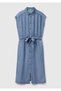 Women's Light Blue 100% Lyocell Polo Neck Waist Tie Midi Dress - 2