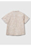 Boy's Ecru Linen Blended Fully Patterned Judge Collar Shirt with Button Detail on the Front - 2