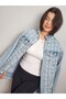 Women's Designer Denim Jacket with Pearl and Bead Detailing, Blue Long Denim Coat - 7