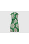 Women's Green 100% Linen Patterned V-Neck Pocket Long Dress - 2