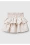 Girl's Ecru Linen Blended Fully Patterned Gathered Waist Layered Skirt