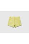 Girls' Yellow Back Pocket Logo Embroidered Buttoned 5-Pocket Stretch Shorts - 2