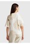 Women's Cream Linen Blend Boxy Fit Floral Print T-Shirt - 3