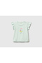 Baby Water Green Logo Label Sleeve Ruffle Detailed Crew Neck T-Shirt
