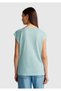 Women's Aqua Green 100% Linen Relax Fit Round Neck T-Shirt with Side Slits - 3