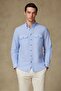 Alba Linen Cotton Linen Blended Comfort Fit Blue Button Collar Men's Striped Shirt - 2