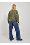 Women's Dark Green Crew Neck Printed Sweatshirt - Jxella Loose Crew Ls Swt - 2