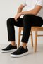 Gre0173 Genuine Leather Lightweight White Eva Sole Banded Daily Black Comfortable Men's Casual Shoes