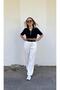 Black Elastic Waist Palazzo Trousers with Text Detail - 2