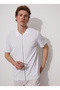 Jacket Collar Basic Plain White Men's Sweater Vartosu - 2
