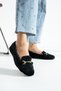 Women's Black Buckle Winter Ballerina Shoes for Home and Outdoor Use - 3