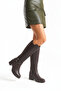 Bitter Brown Leather Look Stretchy Back Flexible Thick High Heels Buckle Detailed Zippered Long Boots - 3