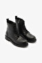 Black Genuine Leather Lace up Side Zipper Women's Boots - 2