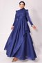 Taft Satin Hijab Evening Dress with Stone Embroidered Pleats and Flywheel Detail K. Indigo 1215
