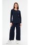 Women's Navy Blue Women's Ribbed Report & Sweatpants, Casual Home Wear Pajamas Set