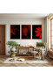 Red Flowers with Wooden Frame Triple Wooden Painting Set - 3