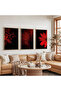 Red Flowers with Wooden Frame Triple Wooden Painting Set - 5