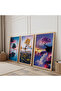 Wooden Framed Colorful Trees Triple Wooden Painting Set - 2