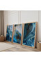 Blue Color Modern Triple Wooden Painting Set with Wooden Frame - 2