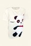 White Oversize T-Shirt with Red Bead Embroidered Panda Detail - 3