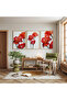 Red Flower Triple Wooden Painting Set with Wooden Frame - 3