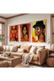 Modern Female Portraits with Wooden Frames Triple Wooden Painting Set - 4
