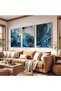 Blue Color Modern Triple Wooden Painting Set with Wooden Frame - 4