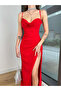 Back Corset Deep Left Slit Degajeli Satin Strap Long Evening Dress - 5