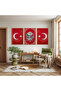 Wooden Framed Red Background White Patterned Ottoman Tughra Triple Wooden Painting Set - 3