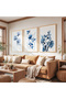 Blue Flowers with Wooden Frame Triple Wooden Painting Set - 4