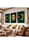 Turquoise Ottoman Tughra Triple Wooden Painting Set with Wooden Frame - 4