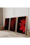 Red Flowers with Wooden Frame Triple Wooden Painting Set - 2