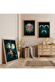 Wooden Framed White Wolf and 3 Crescent Moon Triple Wooden Painting Set