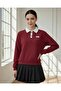 Burgundy Polo Neck Buttoned Waffle Fabric Long Sleeve T-Shirt - 6